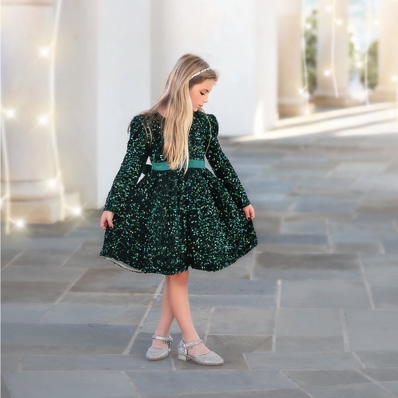 TRISH SCULLY EMERALD HOLIDAY LONG SLEEVE SEQUIN VELVET DRESS SZ 10 BRAND NEW